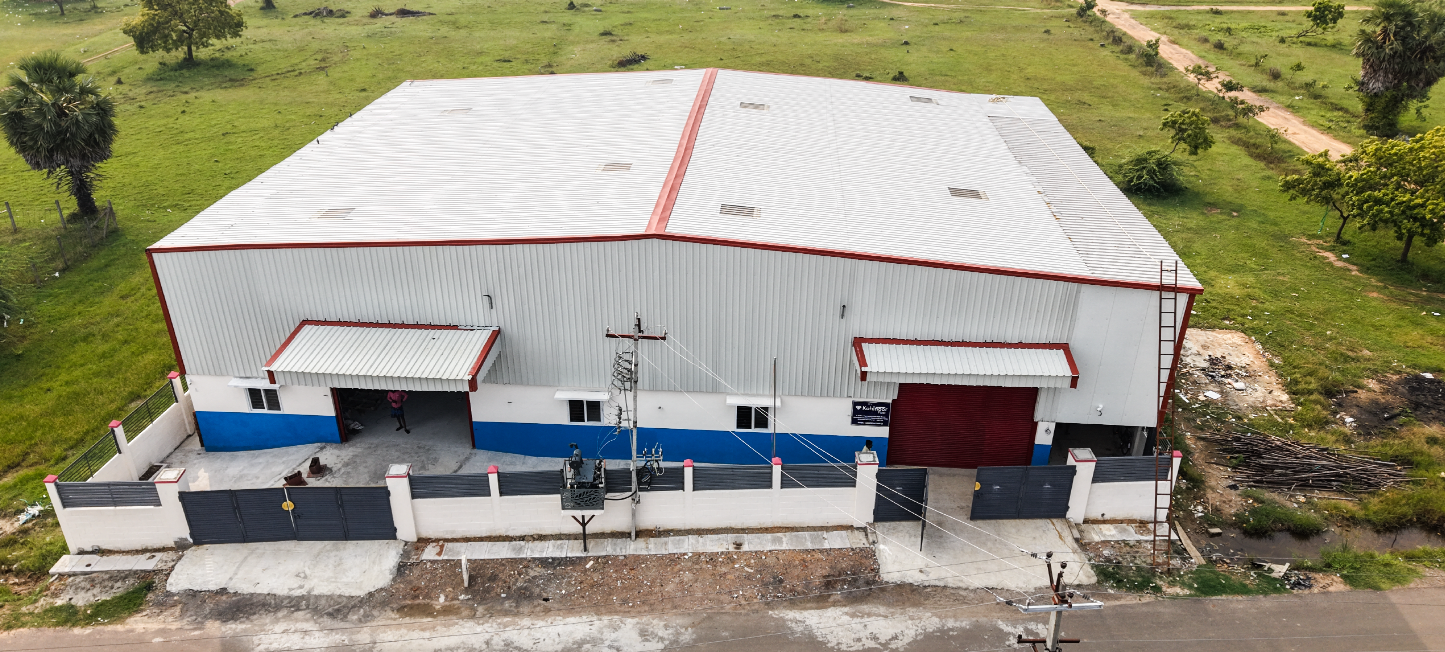 Aerial view of completed steel structure project